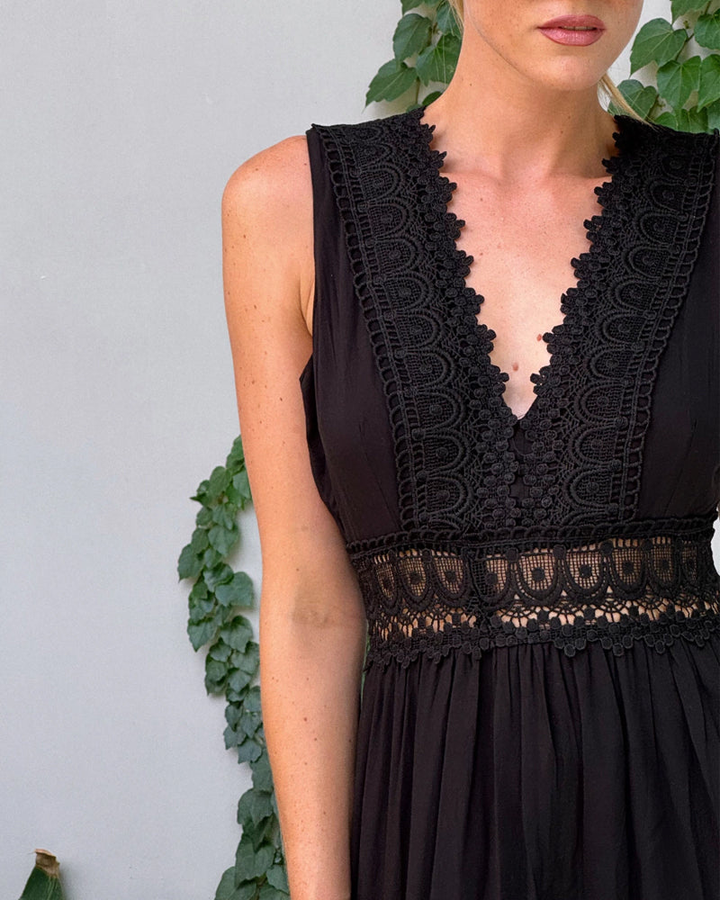 Blanche | Women's Cotton Lace Panel Tiered V-Neck Maxi Dress Carol & Margaret Wilmington