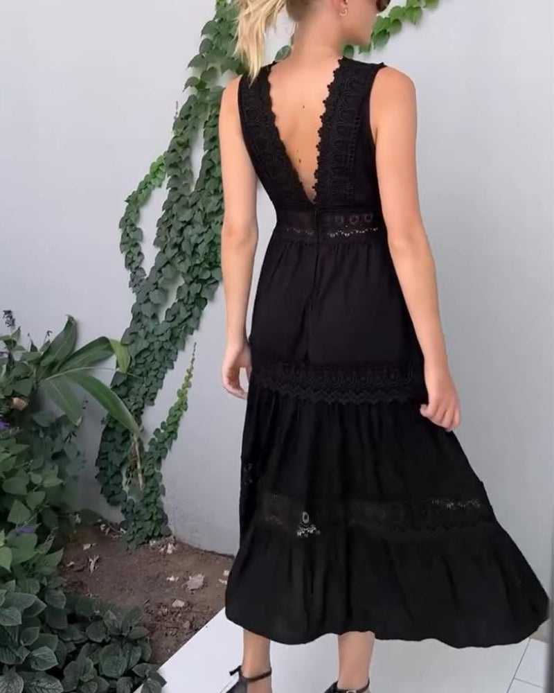 Blanche | Women's Cotton Lace Panel Tiered V-Neck Maxi Dress Carol & Margaret Wilmington