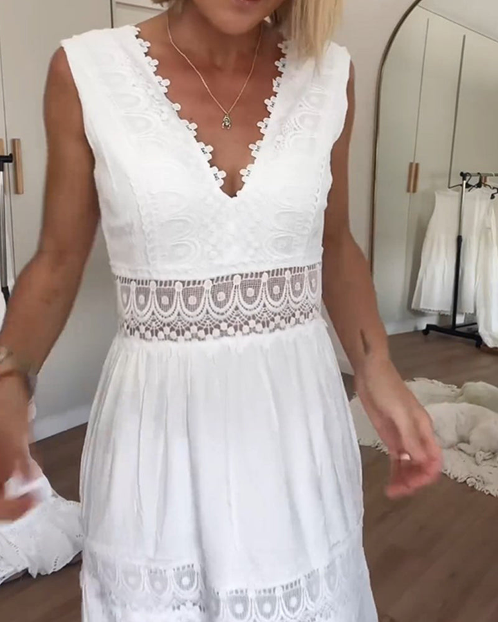 Blanche | Women's Cotton Lace Panel Tiered V-Neck Maxi Dress Carol & Margaret Wilmington