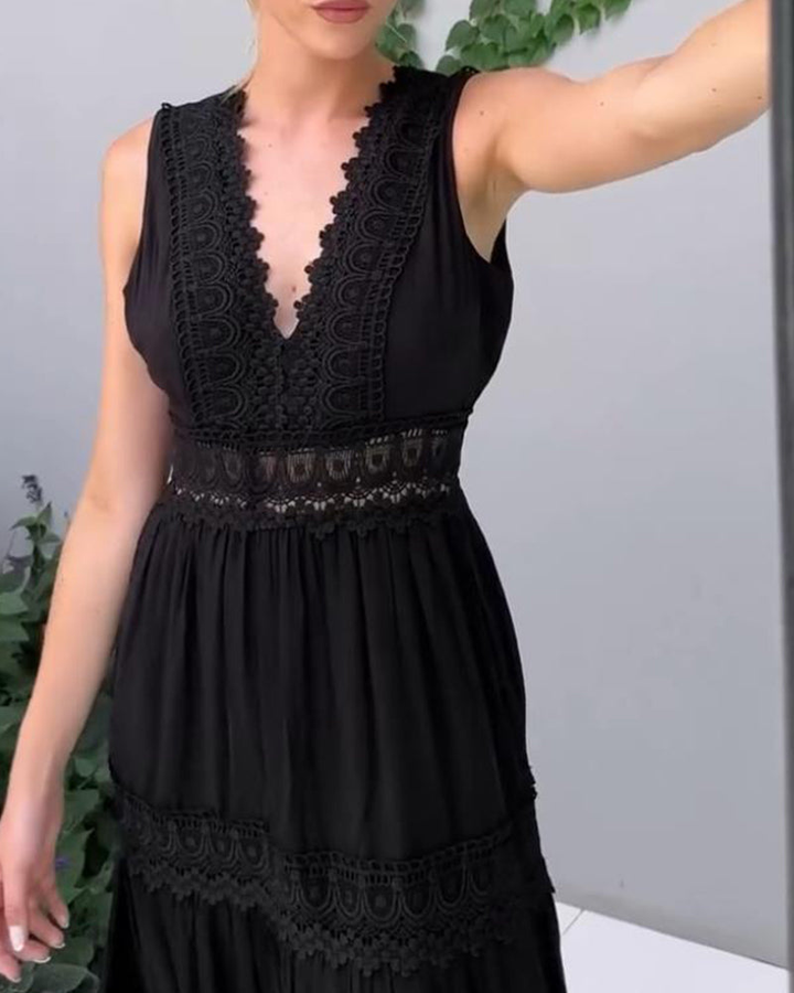 Blanche | Women's Cotton Lace Panel Tiered V-Neck Maxi Dress Carol & Margaret Wilmington