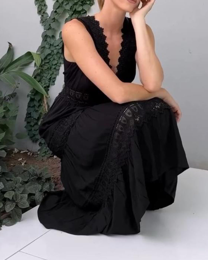 Blanche | Women's Cotton Lace Panel Tiered V-Neck Maxi Dress Carol & Margaret Wilmington