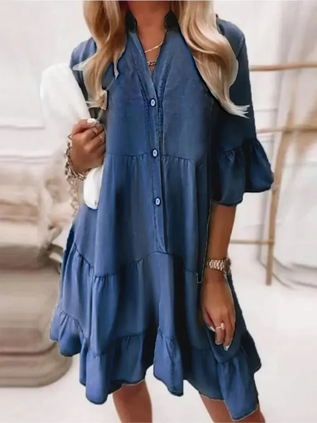Blythe | Women's Cotton Tiered Button-Down Flared Sleeve Dress Carol & Margaret Wilmington
