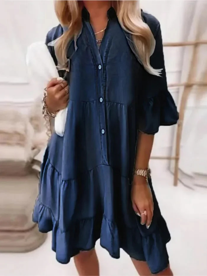 Blythe | Women's Cotton Tiered Button-Down Flared Sleeve Dress Carol & Margaret Wilmington