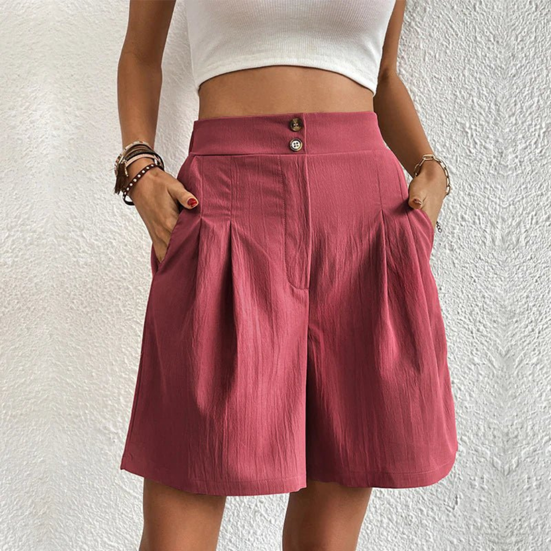 Blythe | Women's Linen High-Waist Pleated Wide-Leg Shorts Carol & Margaret Wilmington