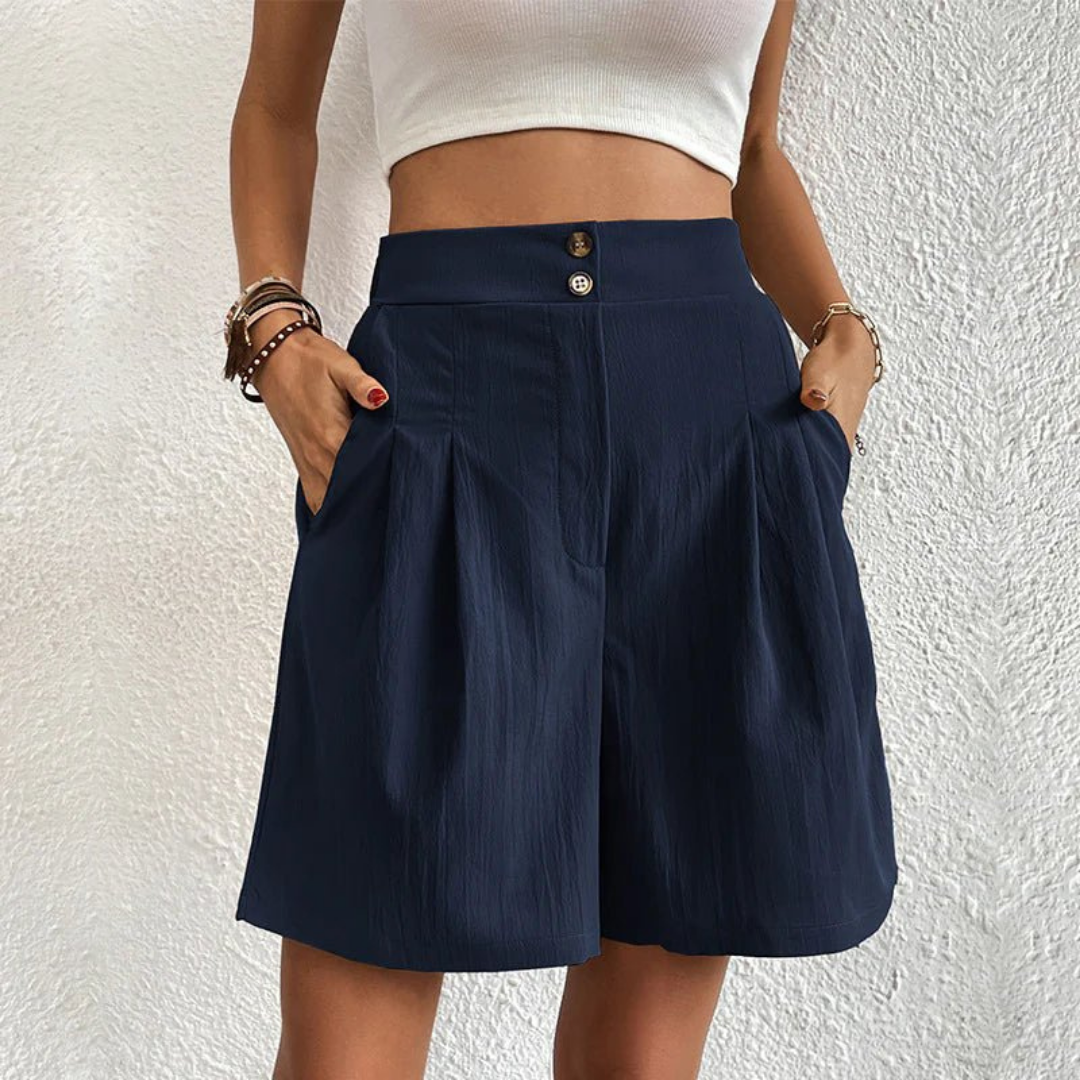 Blythe | Women's Linen High-Waist Pleated Wide-Leg Shorts Carol & Margaret Wilmington