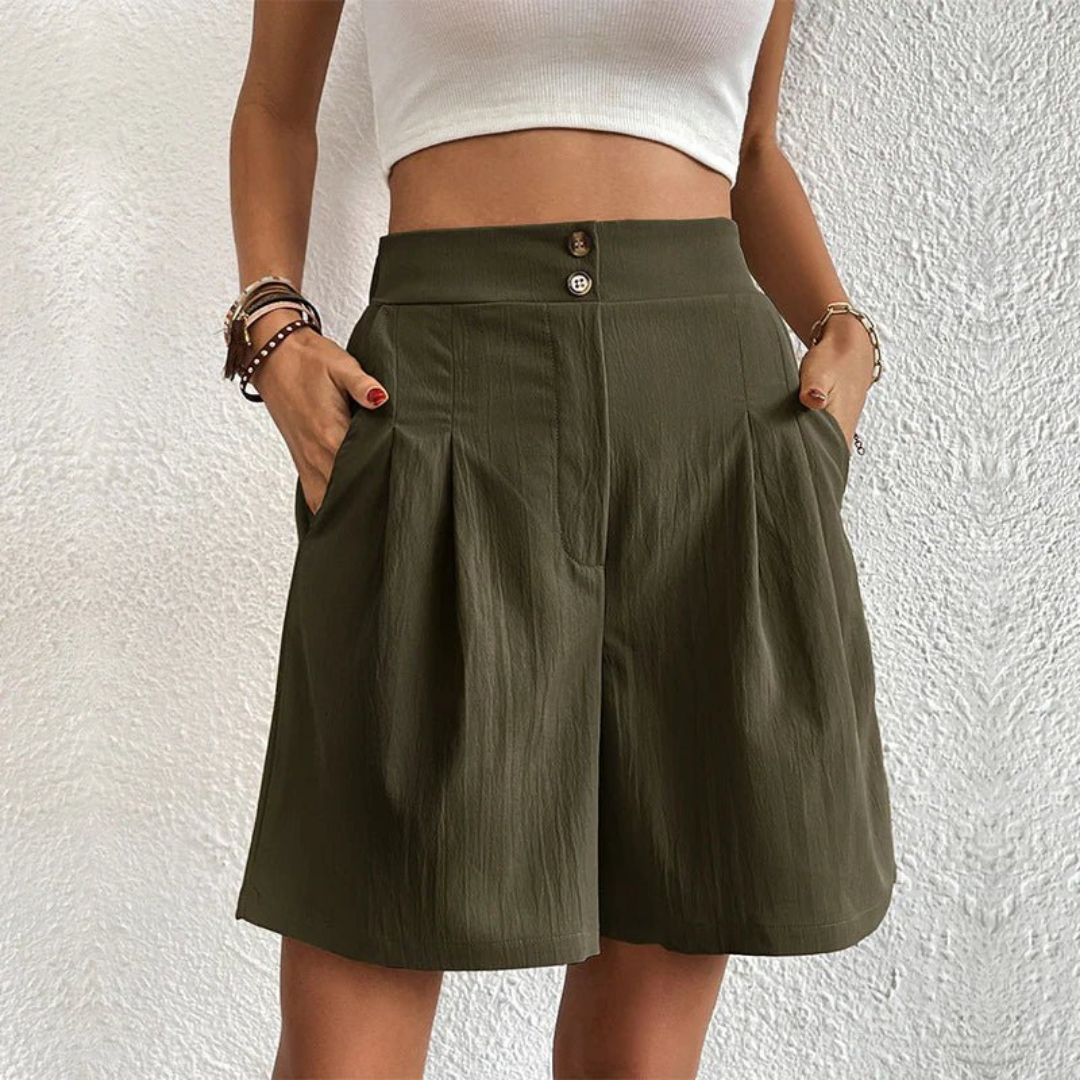 Blythe | Women's Linen High-Waist Pleated Wide-Leg Shorts Carol & Margaret Wilmington