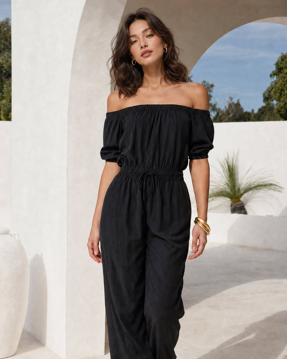 Black off-shoulder sleeveless jumpsuit for women