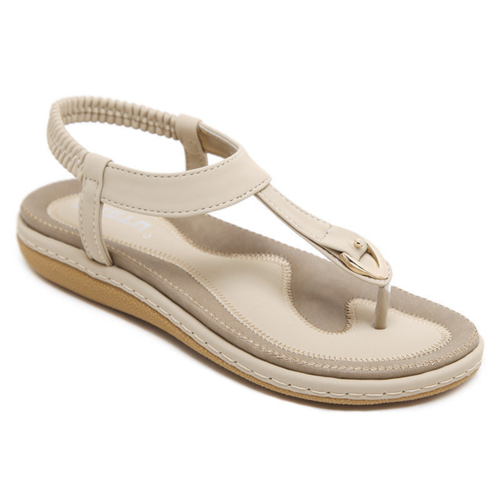 Brea | Women's Suede T-Strap Metal Detail Elastic Slingback Flat Sandals Carol & Margaret Wilmington
