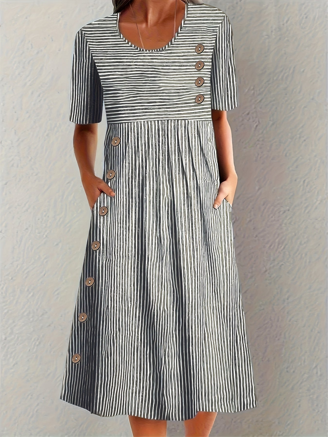 Briar | Women's Cotton Striped Button Detail Midi Dress Carol & Margaret Wilmington