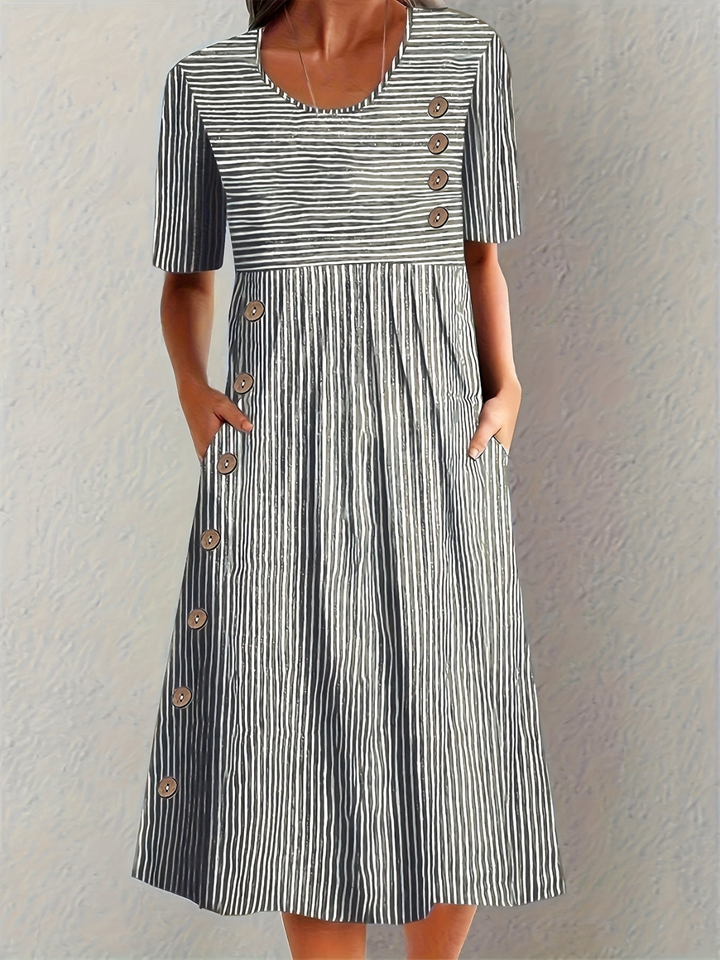 Briar | Women's Cotton Striped Button Detail Midi Dress Carol & Margaret Wilmington