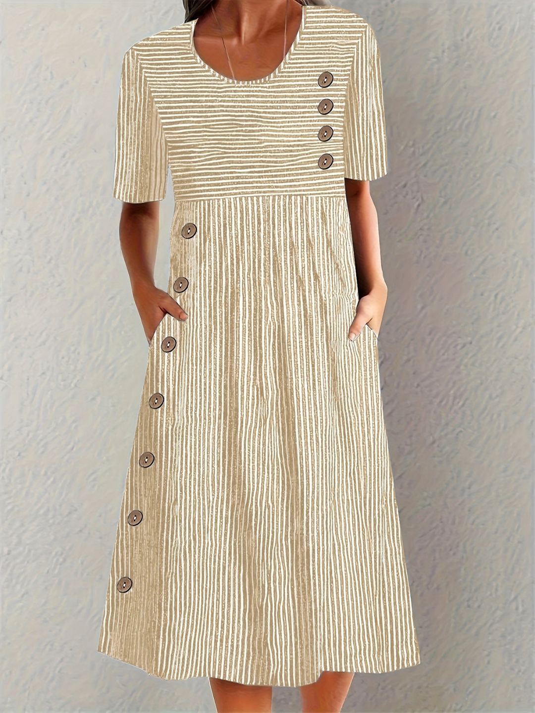 Briar | Women's Cotton Striped Button Detail Midi Dress Carol & Margaret Wilmington