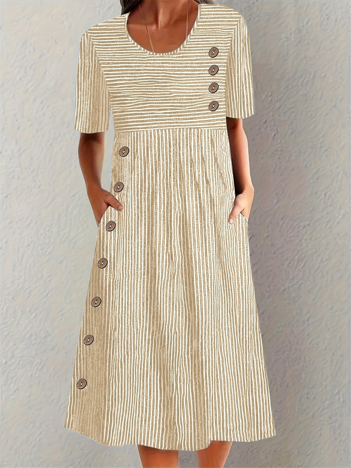 Briar | Women's Cotton Striped Button Detail Midi Dress Carol & Margaret Wilmington