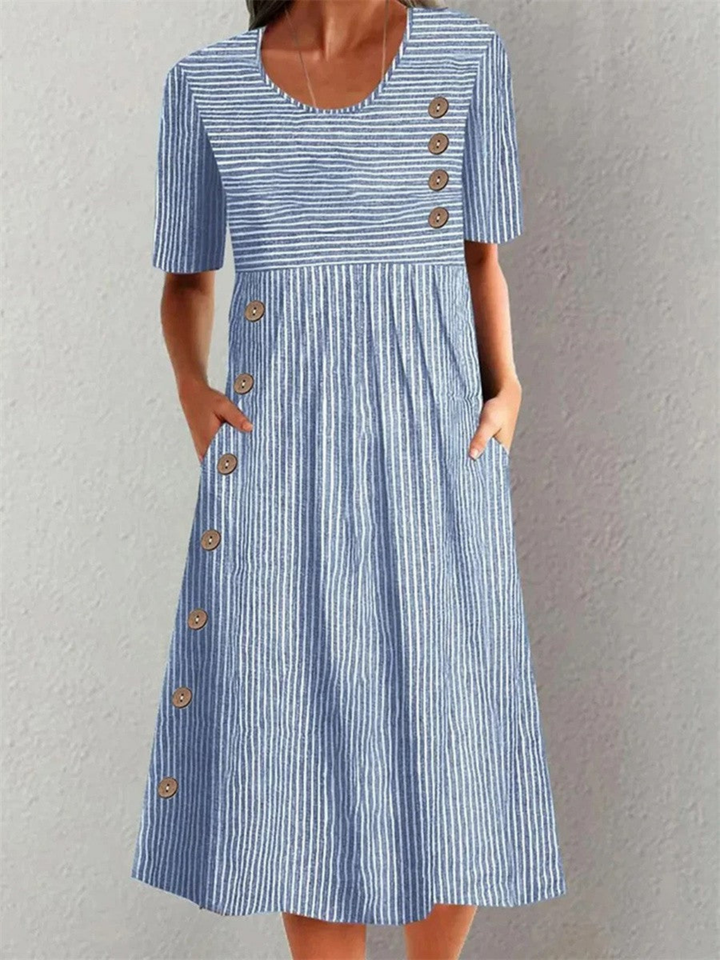 Briar | Women's Cotton Striped Button Detail Midi Dress Carol & Margaret Wilmington
