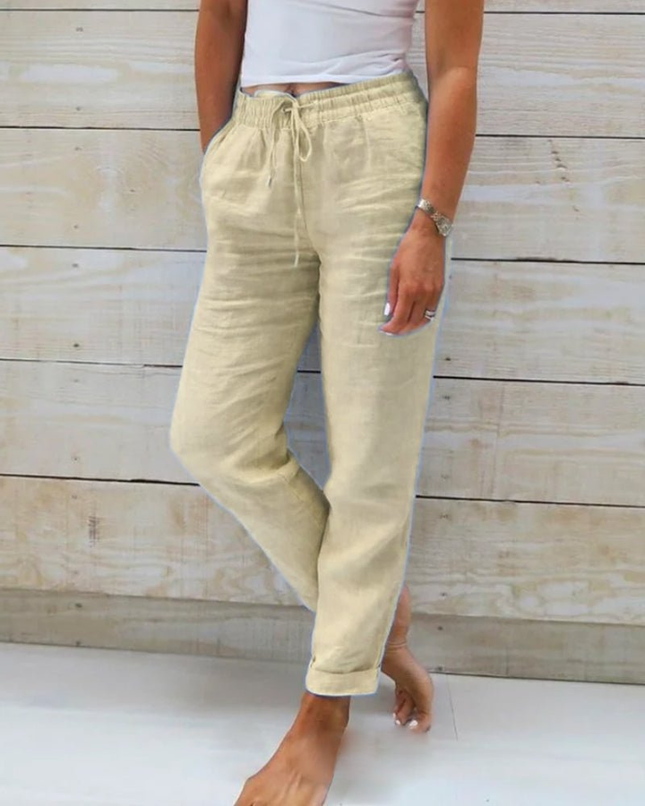 Brielle | Women's Linen Drawstring Elasticated Waist Straight-Leg Pants Carol & Margaret Wilmington