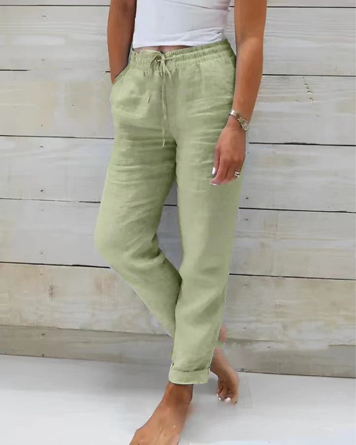 Brielle | Women's Linen Drawstring Elasticated Waist Straight-Leg Pants Carol & Margaret Wilmington