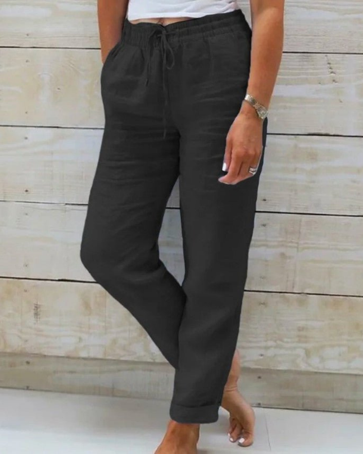 Brielle | Women's Linen Drawstring Elasticated Waist Straight-Leg Pants Carol & Margaret Wilmington