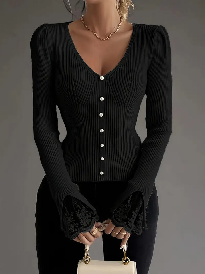 Nia | Women's V-Neck Ribbed Knit Cardigan