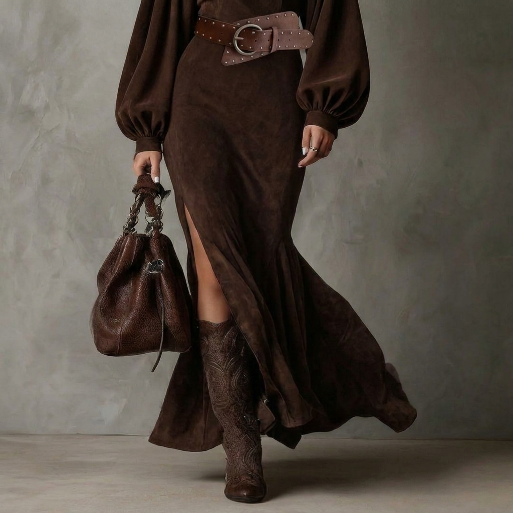 C&M® | Vintage Lantern-Sleeve Midi Dress