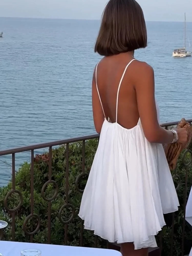 Calista | Women's White Chiffon V-Neck Spaghetti Strap Mini Dress Carol & Margaret Wilmington