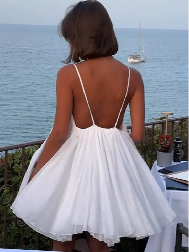 Calista | Women's White Chiffon V-Neck Spaghetti Strap Mini Dress Carol & Margaret Wilmington