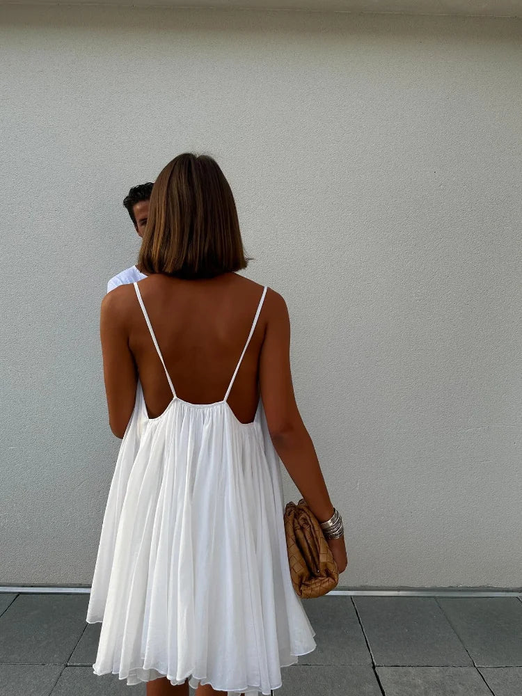 Calista | Women's White Chiffon V-Neck Spaghetti Strap Mini Dress Carol & Margaret Wilmington