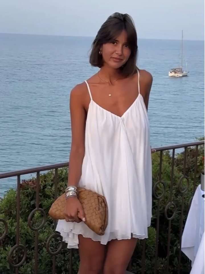 Calista | Women's White Chiffon V-Neck Spaghetti Strap Mini Dress Carol & Margaret Wilmington