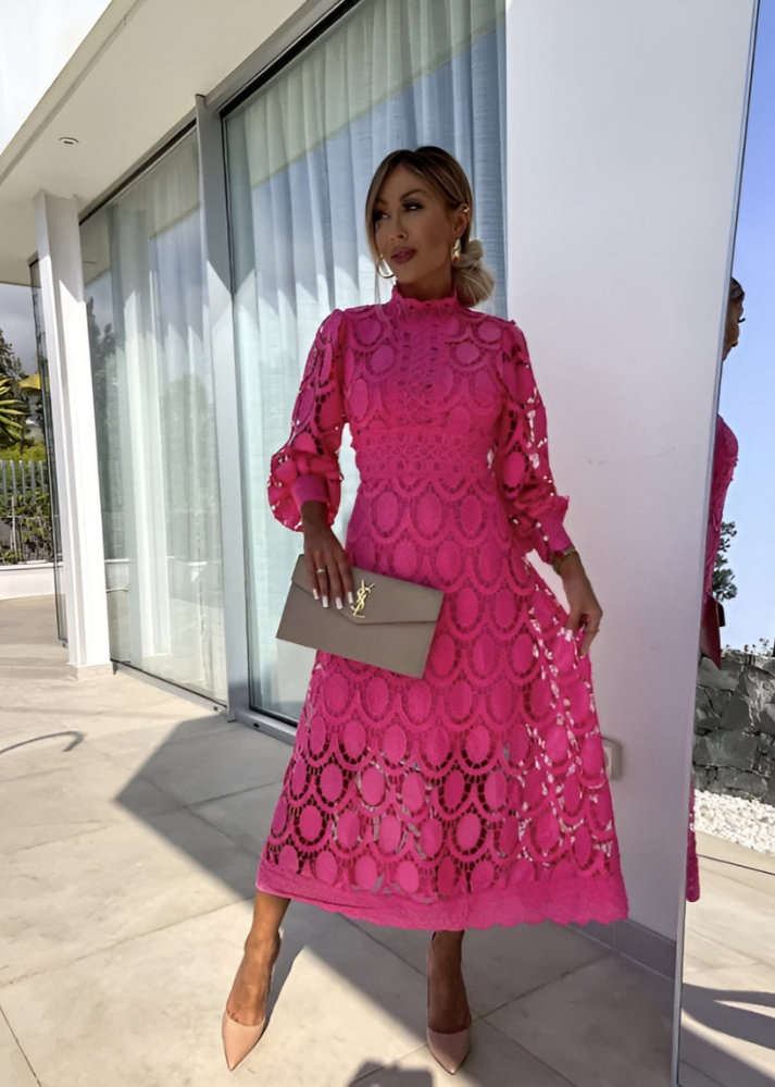Camille | Women's Lace Mock Neck Long Sleeve A-Line Midi Dress Carol & Margaret Wilmington