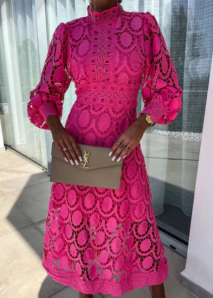 Camille | Women's Lace Mock Neck Long Sleeve A-Line Midi Dress Carol & Margaret Wilmington