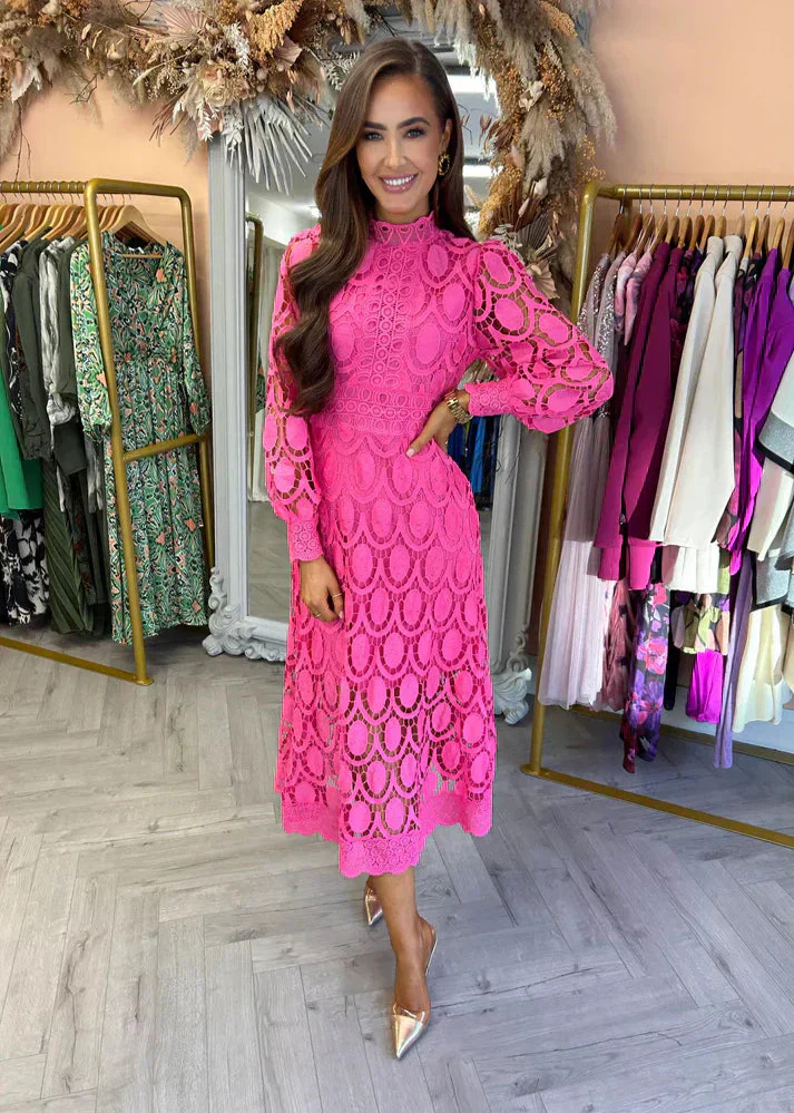 Camille | Women's Lace Mock Neck Long Sleeve A-Line Midi Dress Carol & Margaret Wilmington