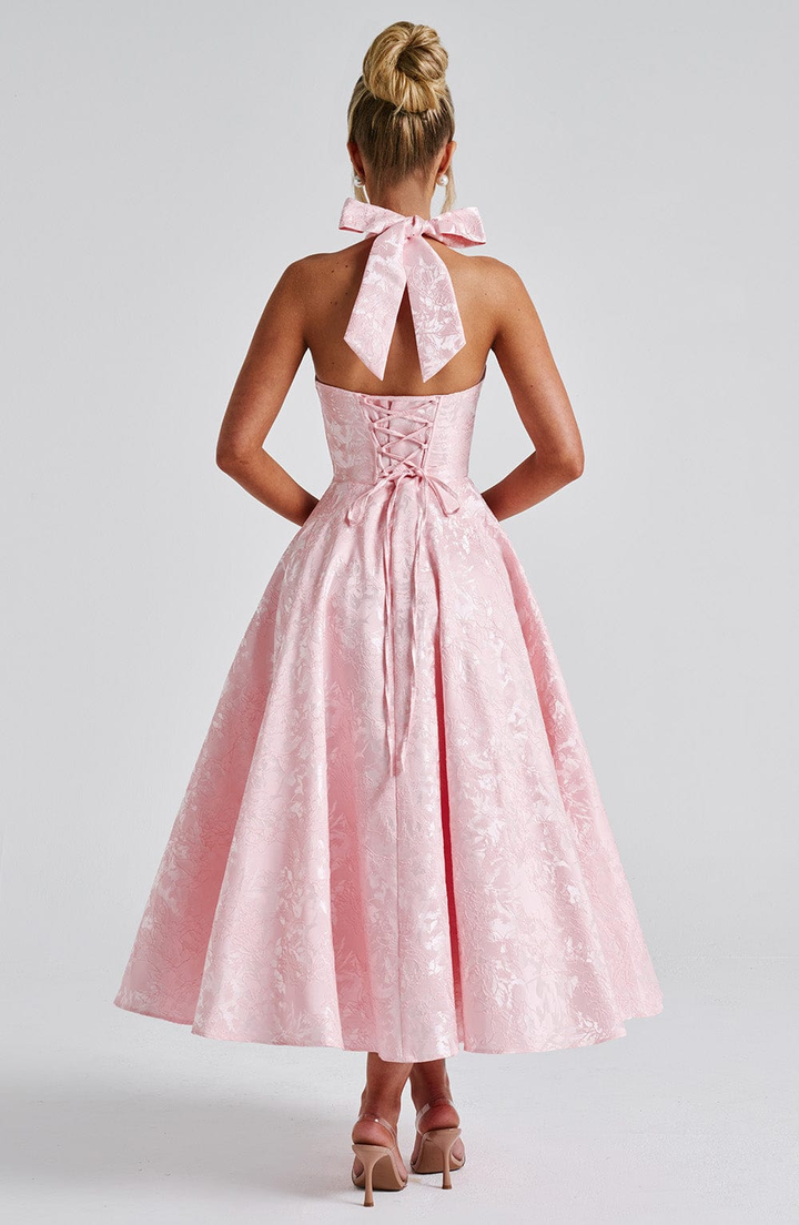Celestine | Women's Jacquard Deep V Halter Neck A-Line Midi Dress Carol & Margaret Wilmington