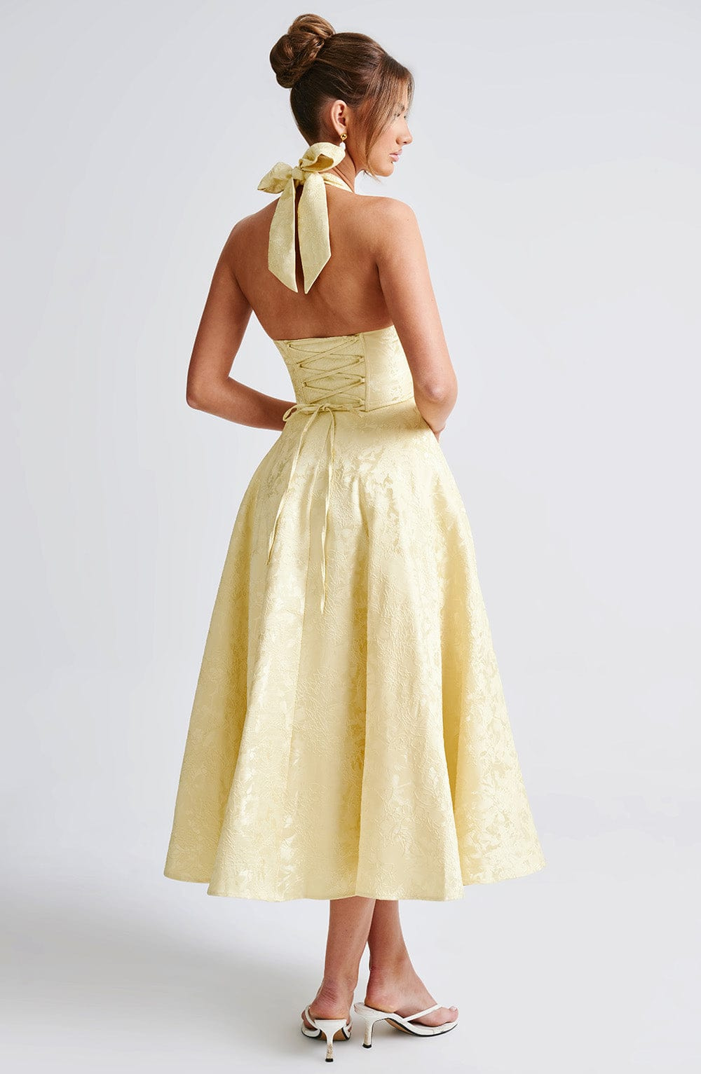 Celestine | Women's Jacquard Deep V Halter Neck A-Line Midi Dress Carol & Margaret Wilmington