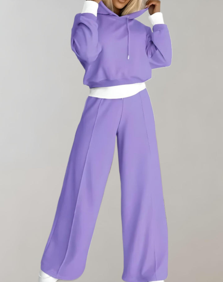 Carly | Womens Casual Tracksuit Set With Cropped Hoodie and Wide Leg Joggers