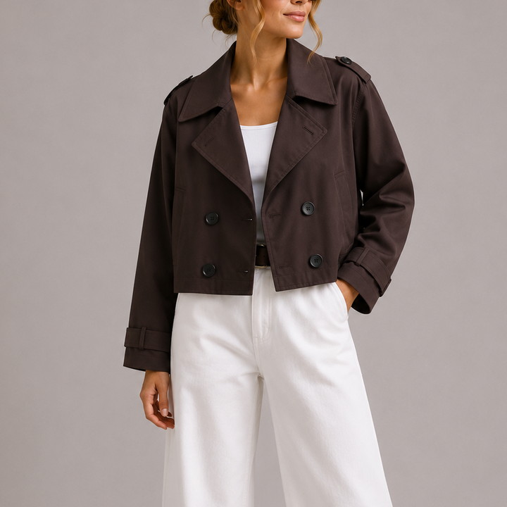 Angela | Women’s Cropped Double Breasted Trench Jacket