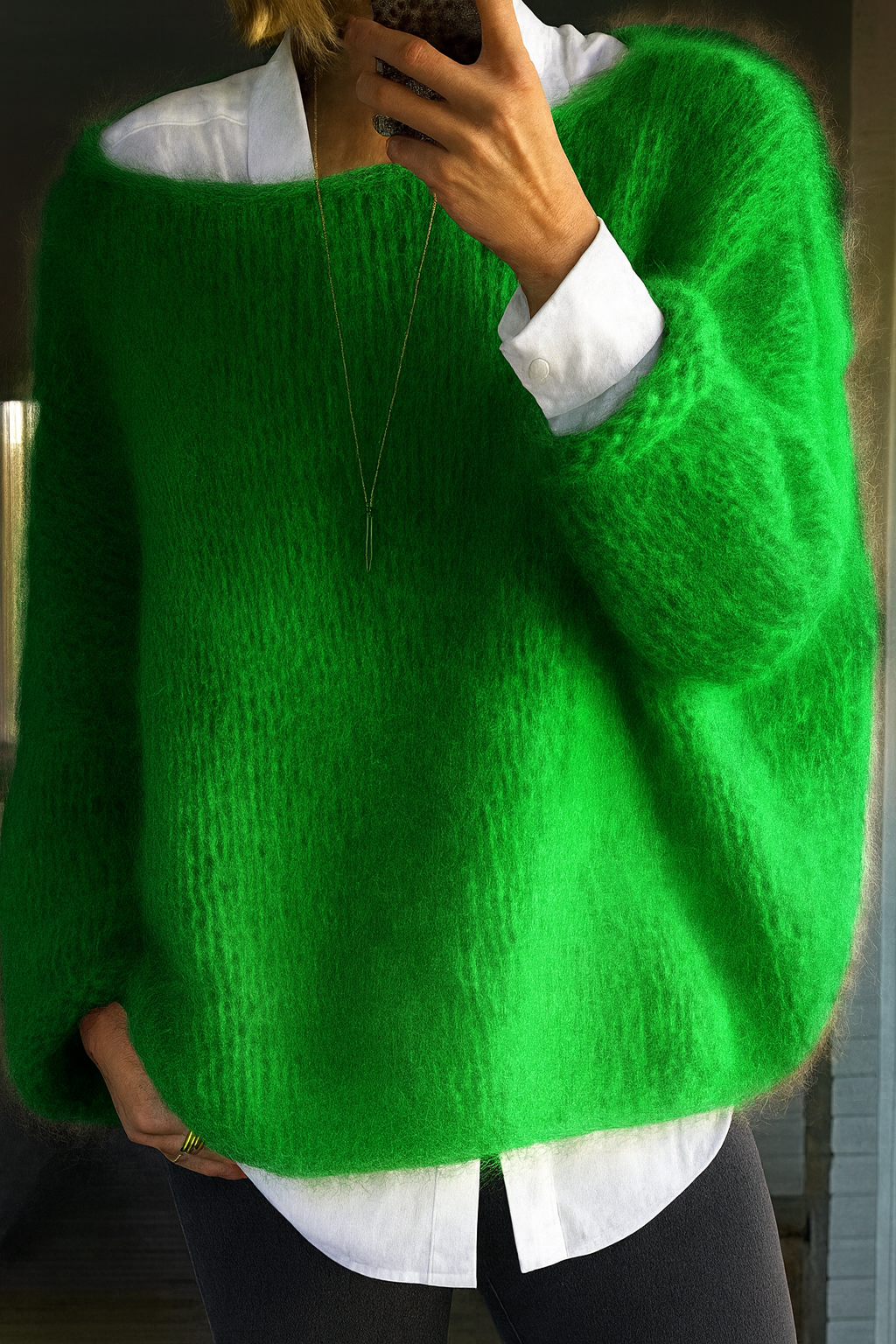 Women's pullover sweater in pink, grey and green