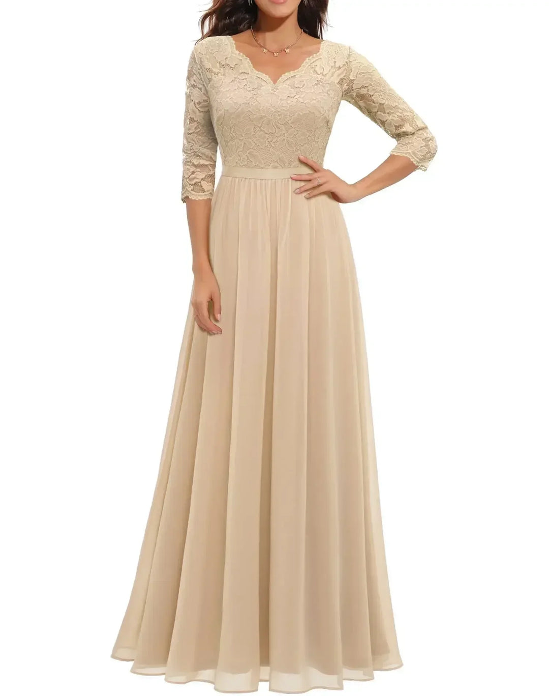 Kailee | Women's V-Neck Lace Bodice Maxi Dress