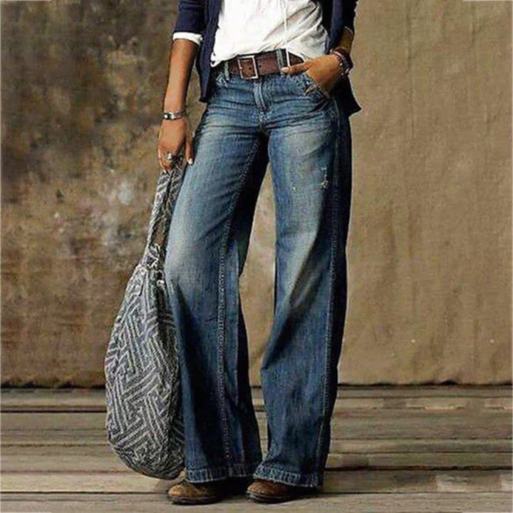 Cleo | Women's Denim Faded Wide-Leg Flare Jeans Carol & Margaret Wilmington