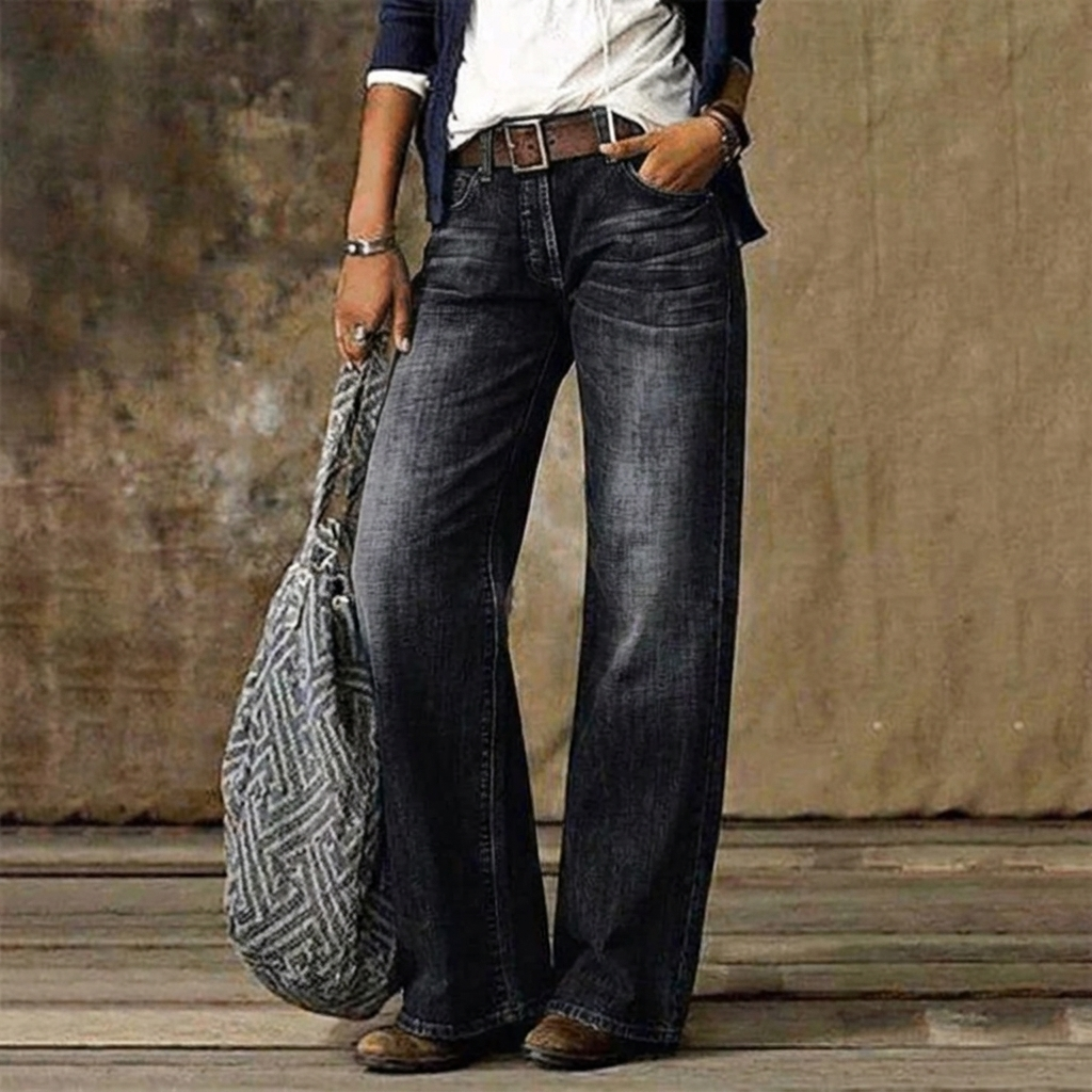 Cleo | Women's Cotton Faded Wide-Leg Straight Pants