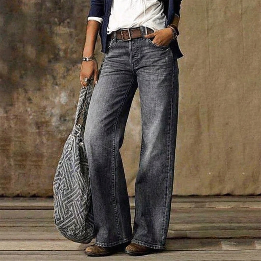 Cleo | Women's Cotton Faded Wide-Leg Straight Pants