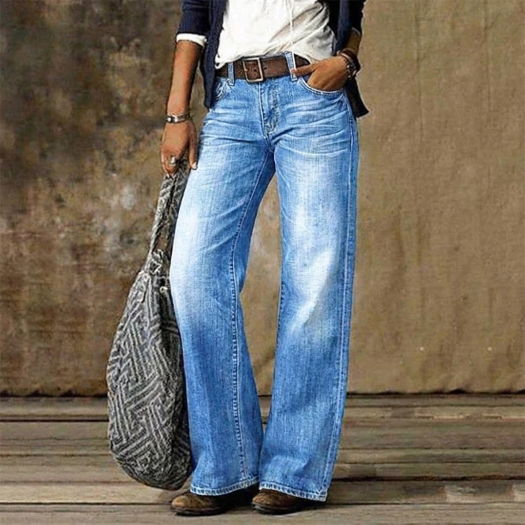 Cleo | Women's Cotton Faded Wide-Leg Straight Pants