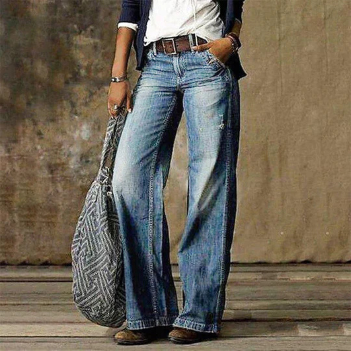 Cleo | Women's Denim Faded Wide-Leg Flare Jeans Carol & Margaret Wilmington