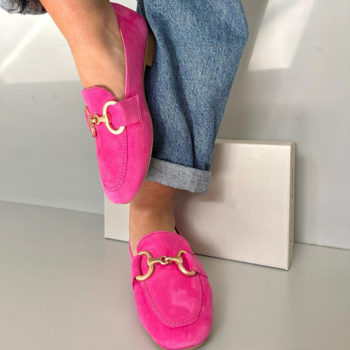 Cleo | Women's Pink Suede Horsebit Slip-On Loafers Carol & Margaret Wilmington