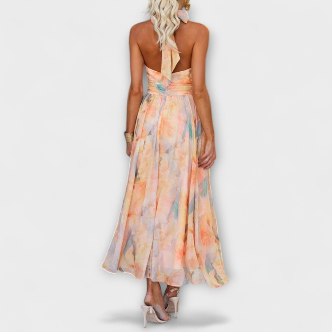 Coral | Women's Elegant Chiffon Halter-Neck Maxi Dress Carol & Margaret Wilmington