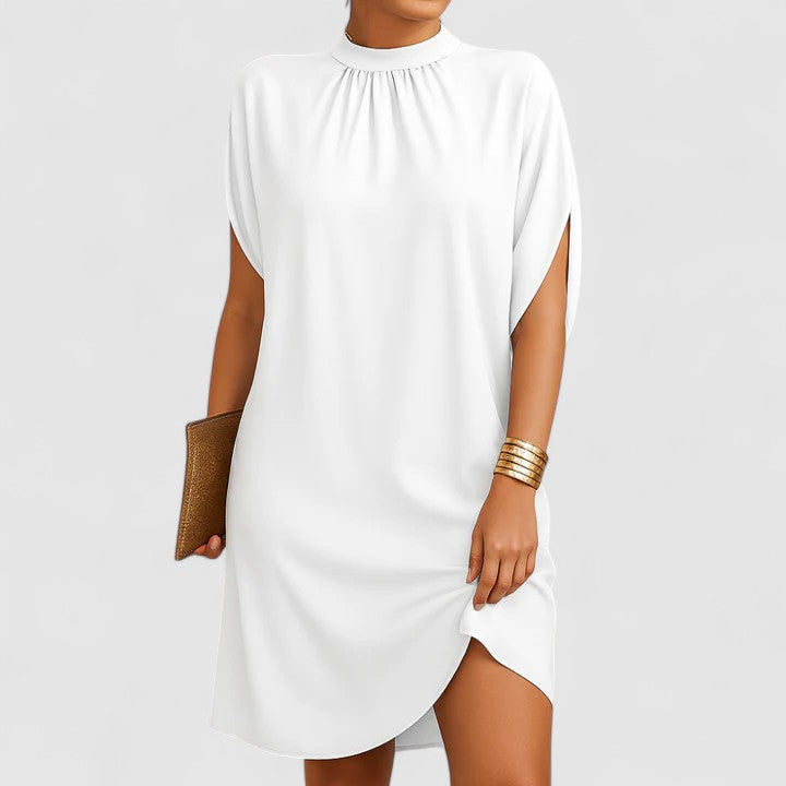 Corinna | Women's Satin Mock Neck Split Sleeve Mini Dress Carol & Margaret Wilmington