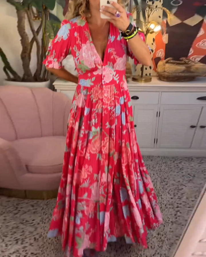 Corinne | Women's Cotton Floral V-Neck Puff Sleeve Tiered Maxi Dress Carol & Margaret Wilmington