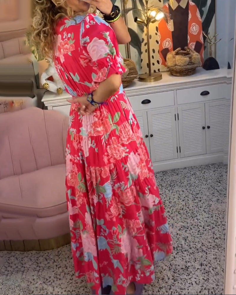 Corinne | Women's Cotton Floral V-Neck Puff Sleeve Tiered Maxi Dress Carol & Margaret Wilmington