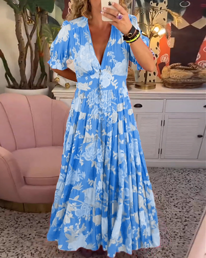 Corinne | Women's Cotton Floral V-Neck Puff Sleeve Tiered Maxi Dress Carol & Margaret Wilmington