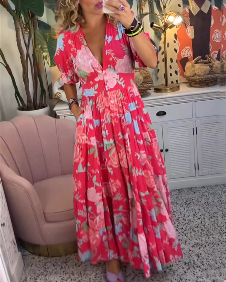 Corinne | Women's Cotton Floral V-Neck Puff Sleeve Tiered Maxi Dress Carol & Margaret Wilmington