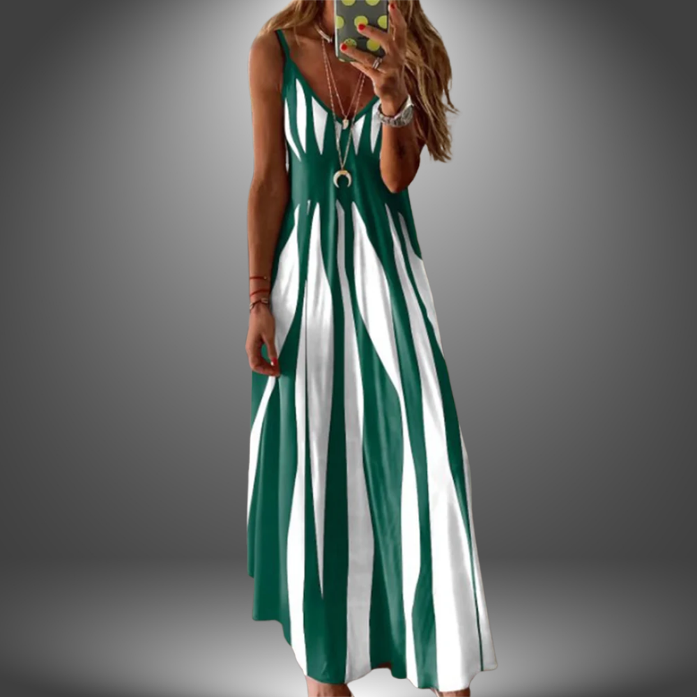 Cove | Women's Stretch Striped Spaghetti Strap V-Neck Maxi Dress Carol & Margaret Wilmington