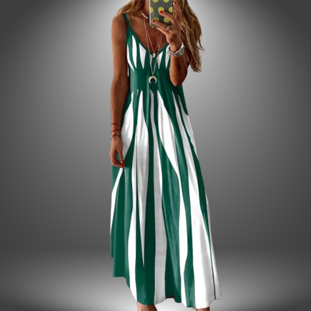 Cove | Women's Stretch Striped Spaghetti Strap V-Neck Maxi Dress Carol & Margaret Wilmington