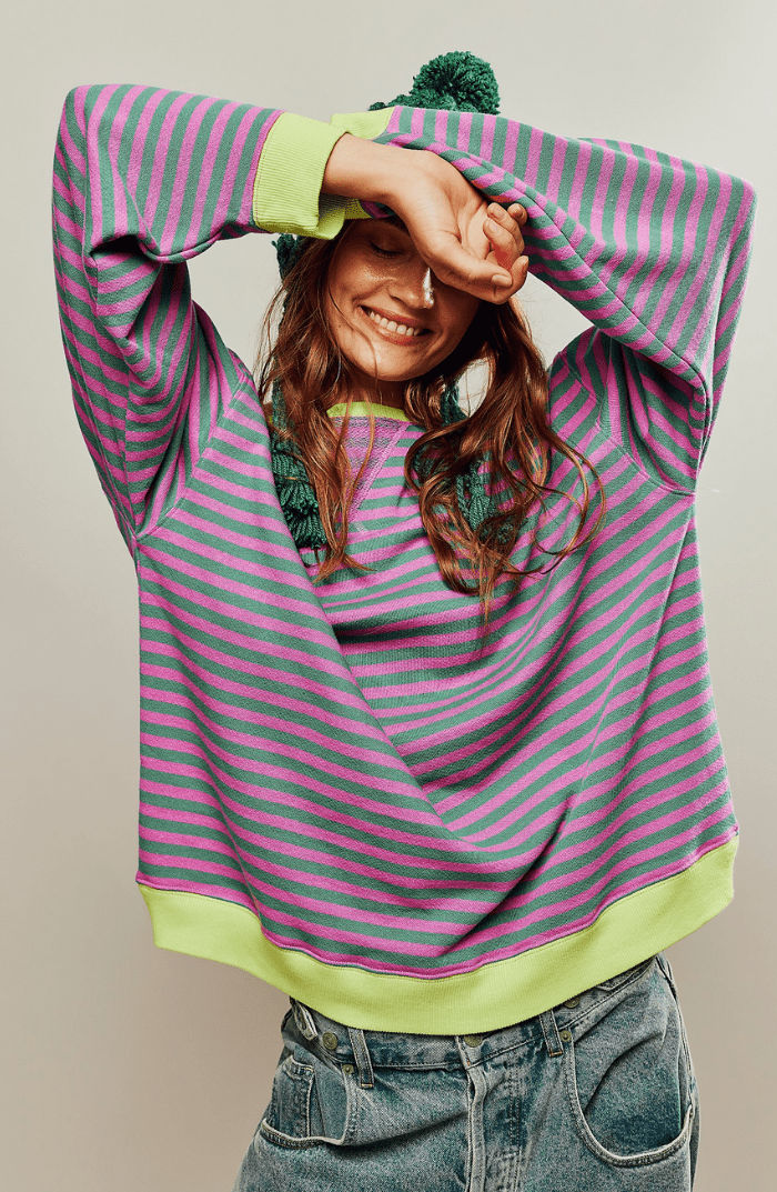 Alexis | Womens Oversized Long Sleeve Comfort Top With Striped Knit Design